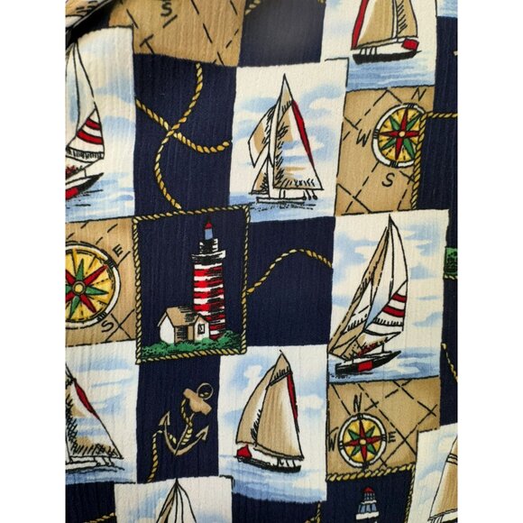 Vintage BonWorth Mens Nautical Print Short Sleeve Shirt M Navy Tan - Picture 3 of 12